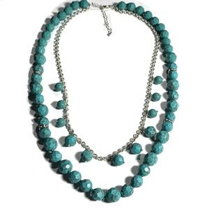 Southwestern Hand Tied Turquoise Bead Necklace Silver Tone Native American Look